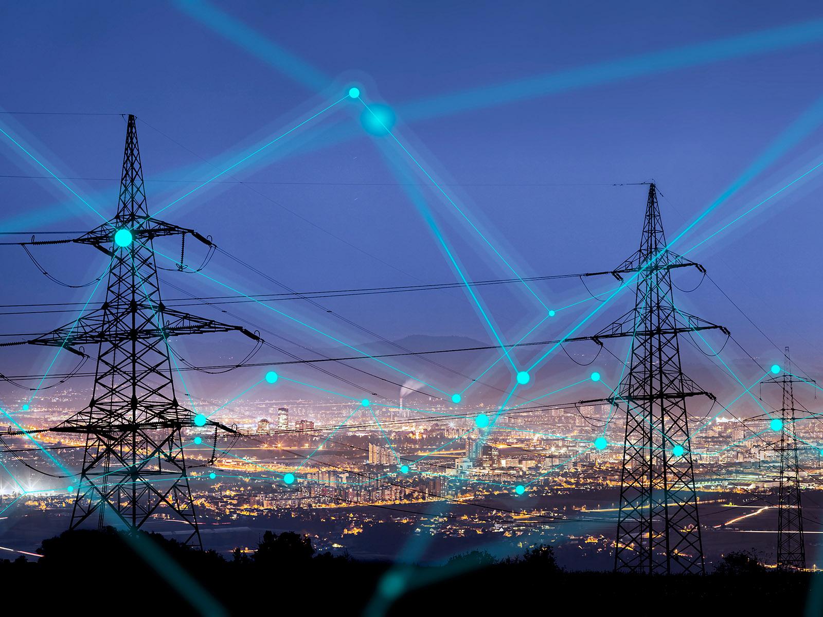 Powerlines at night time