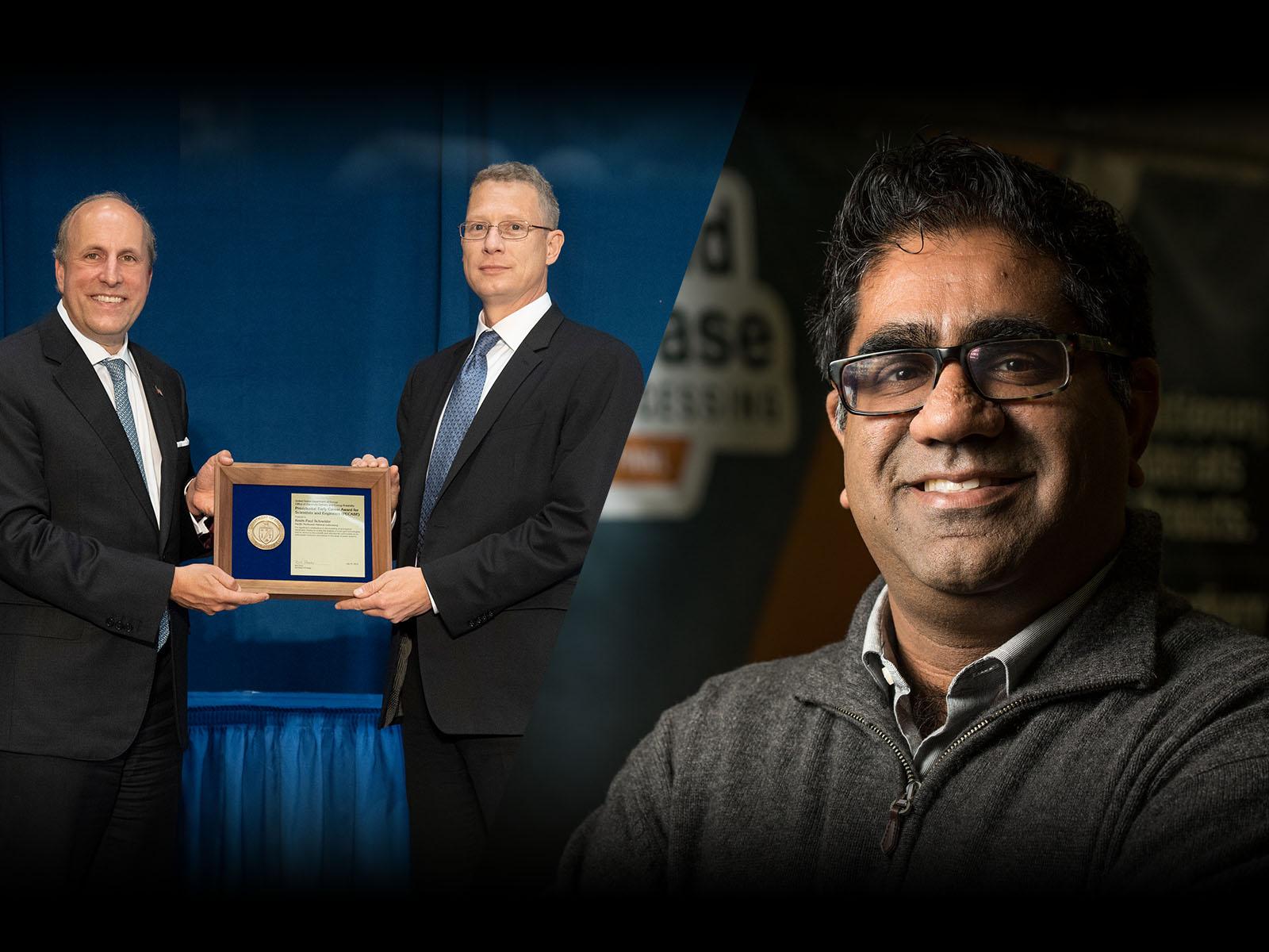 Kevin Schneider, receiving his award, and Suveen Mathaudu