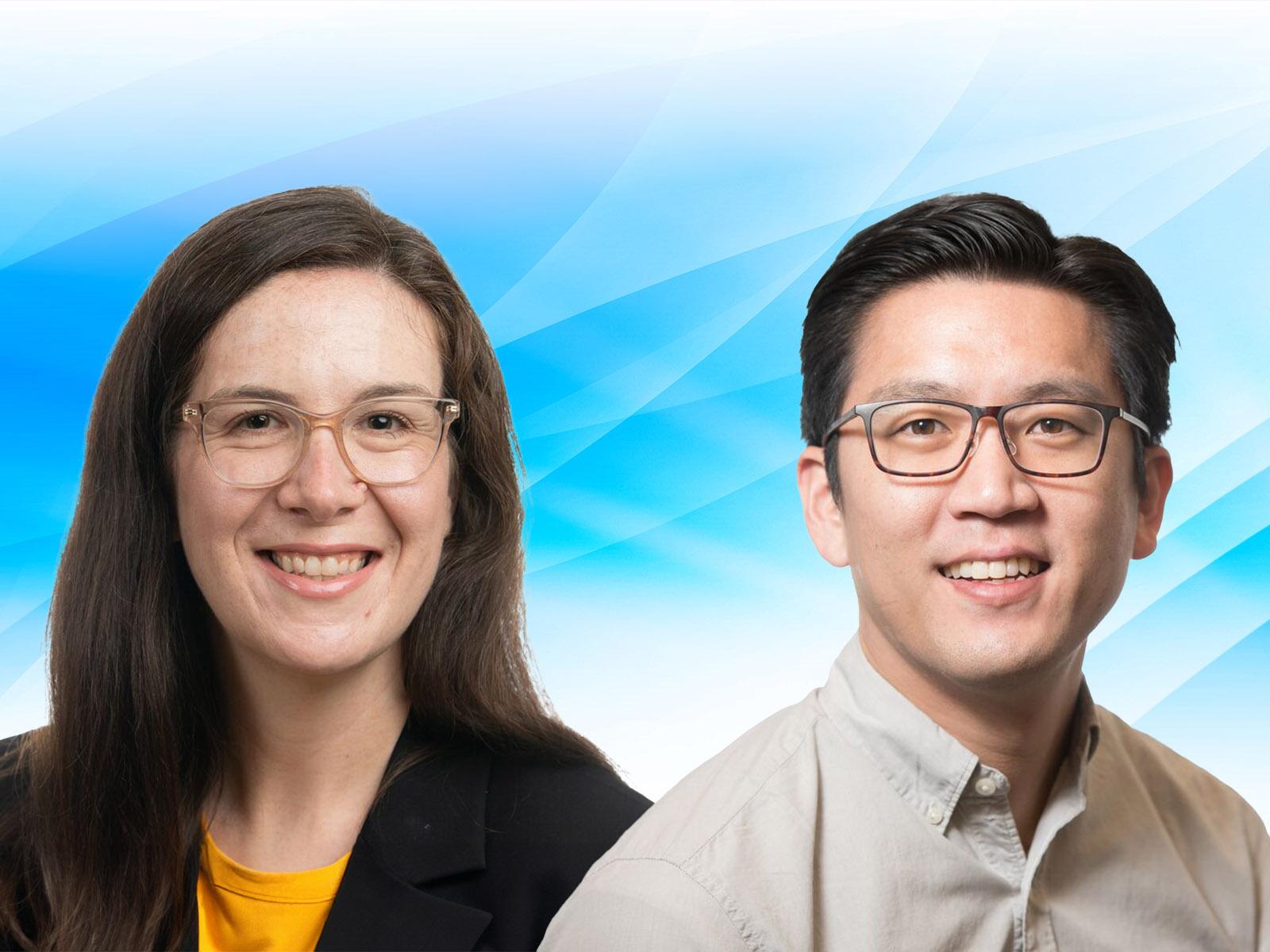 Composite image of Karma Sawyer and Jim Yoon on a digital background.