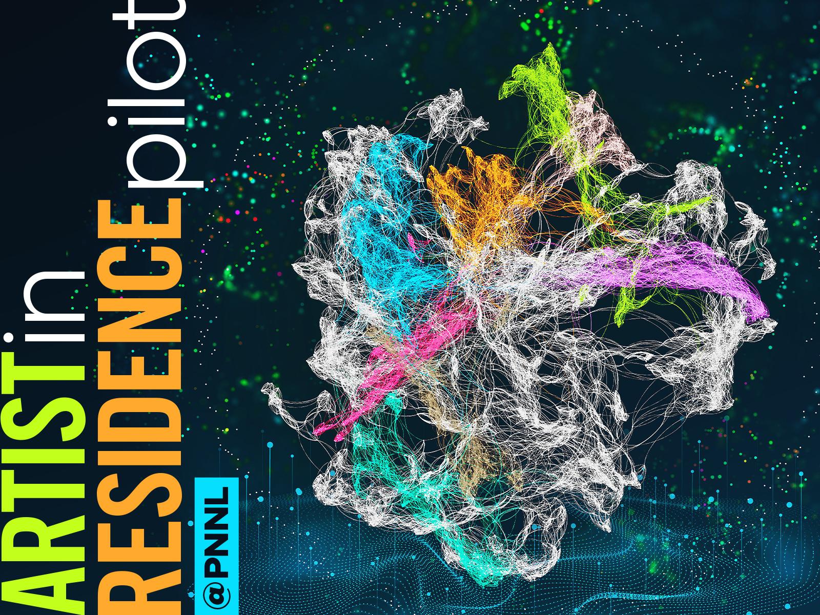 banner image with a science visual to promote the artist in residence program