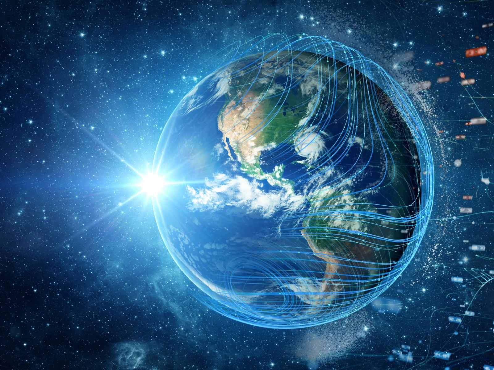 Illustration of the Earth surrounded by data