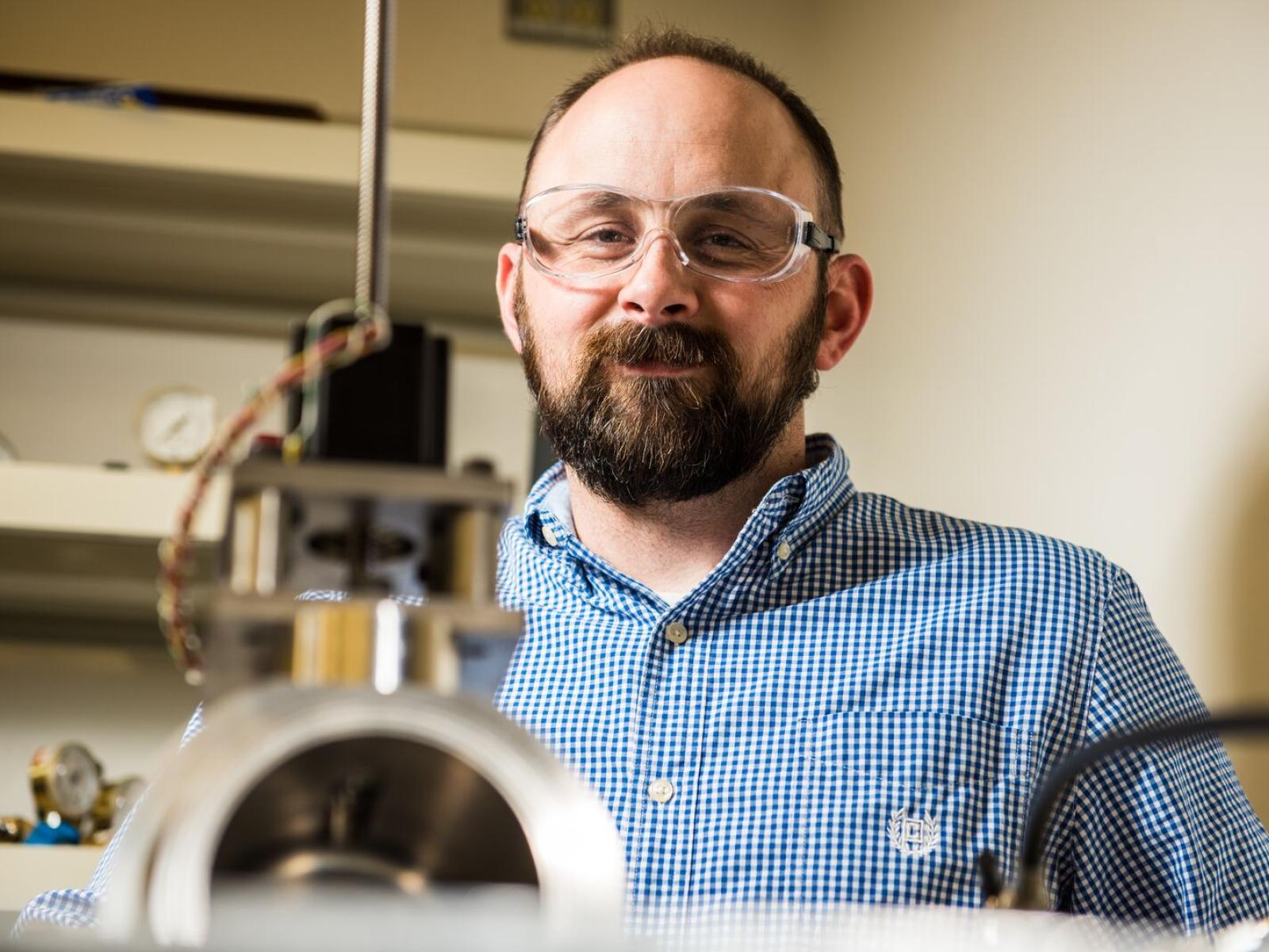 Photo of Jeff Burghardt wearing safety goggles.