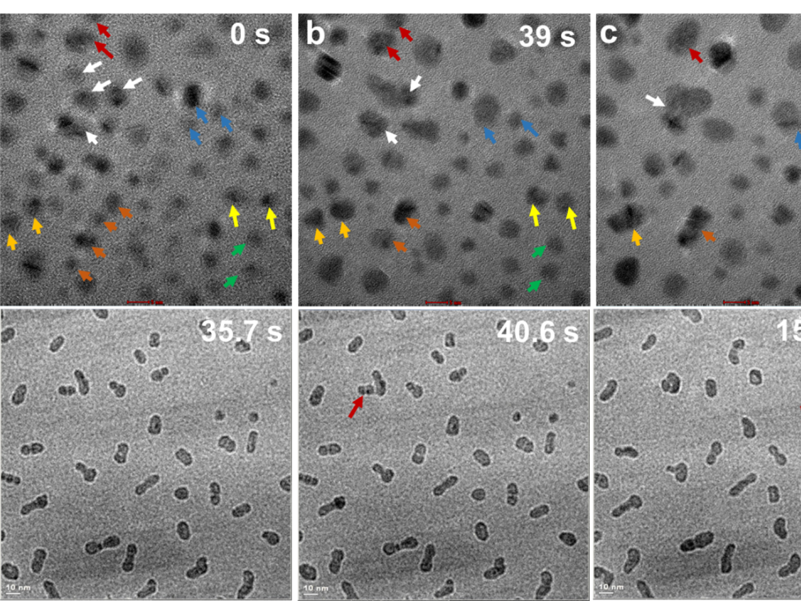 Image showing two series of the oriented attachment process