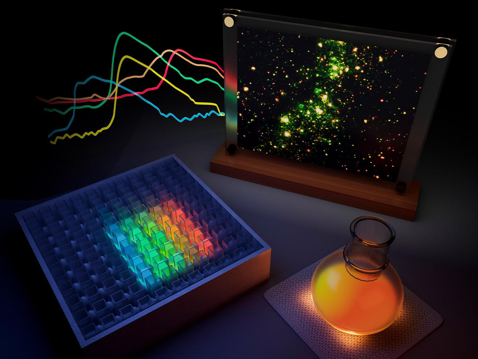 Image of glowing tracer particles and related spectra