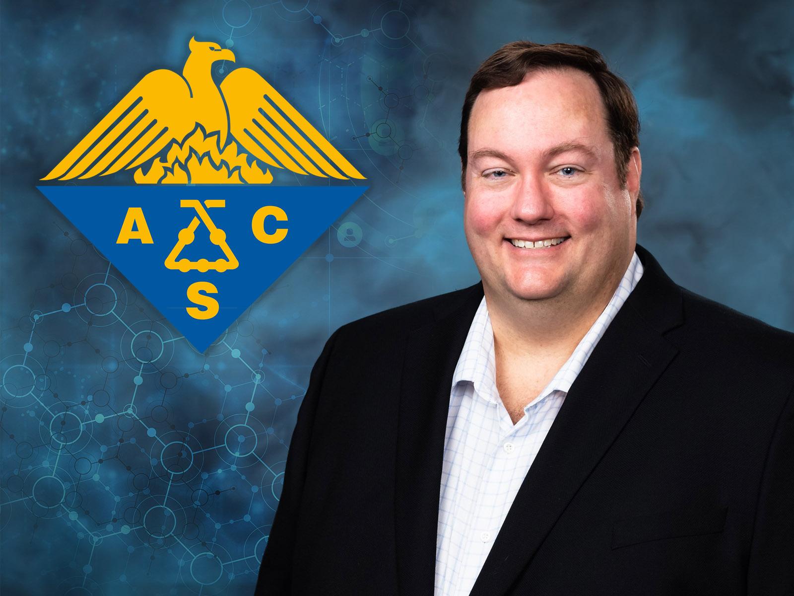 Photo of Glenn Fugate with the American Chemical Society logo composited on a digital background