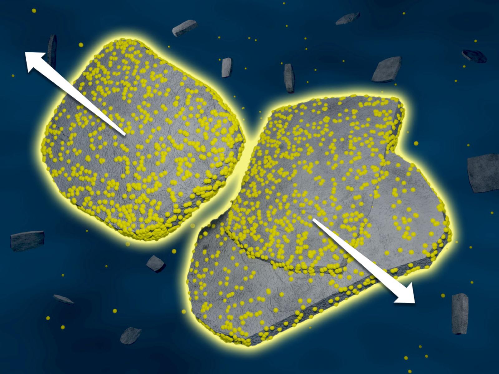 two nanoparticles with arrows showing the repulsive force