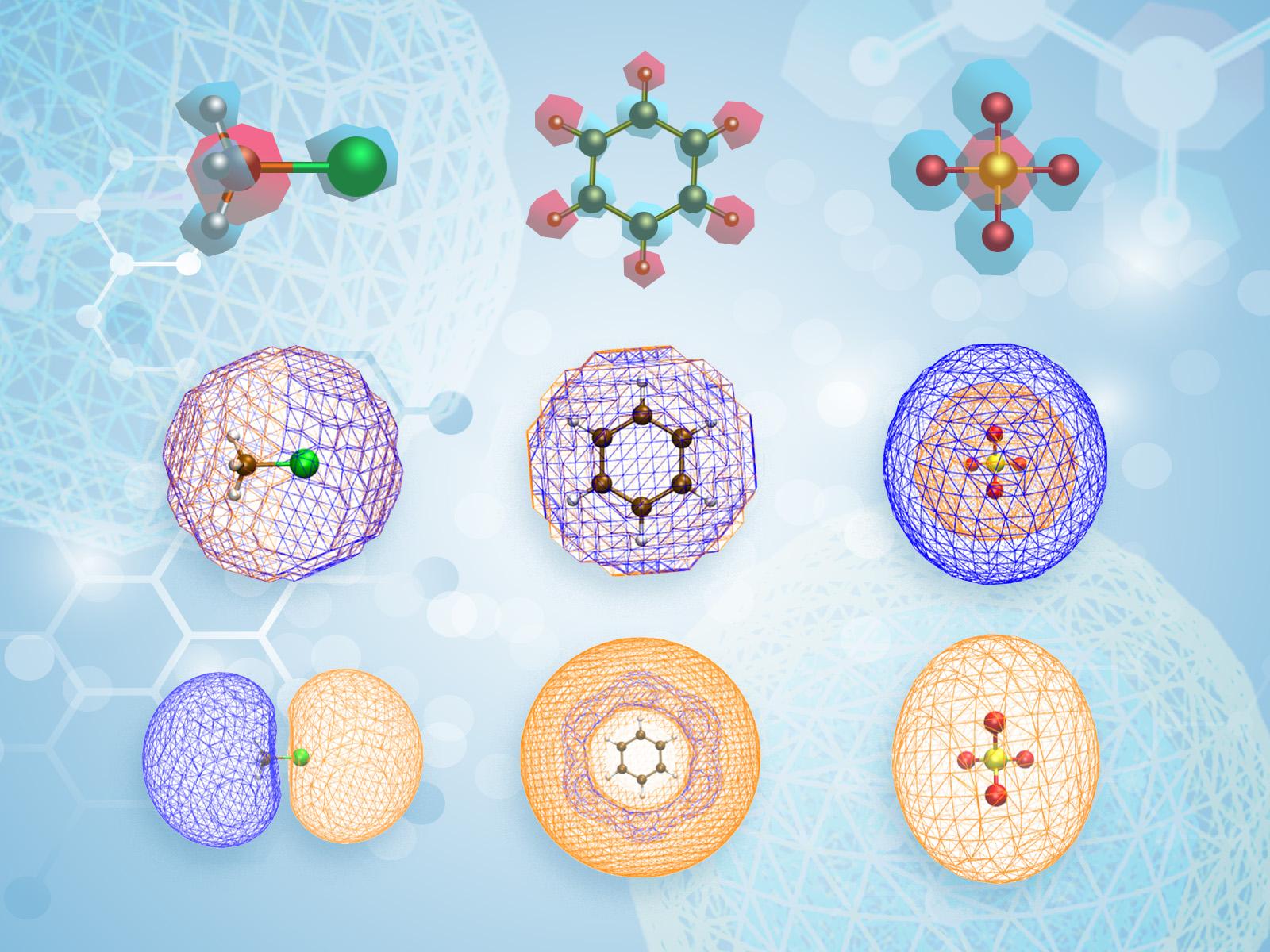 Graphic illustration of ion densities and charge potentials of molecules