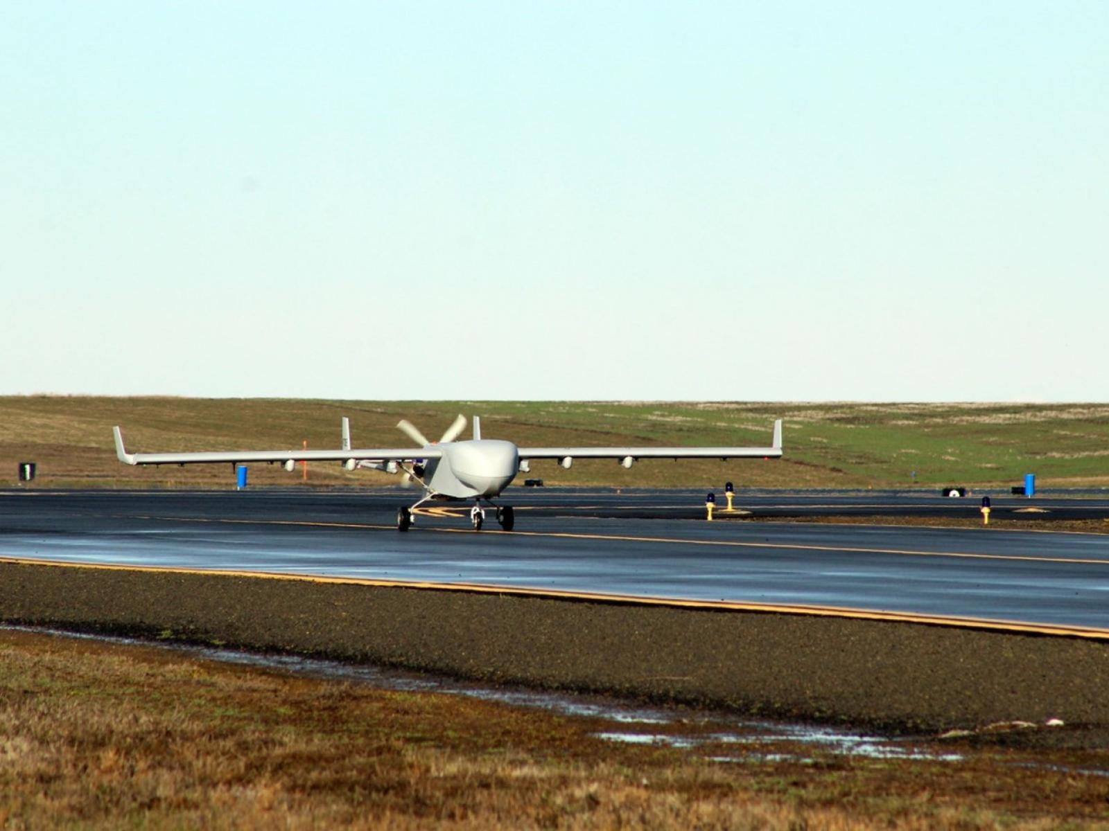 An uncrewed aerial systems on a runway