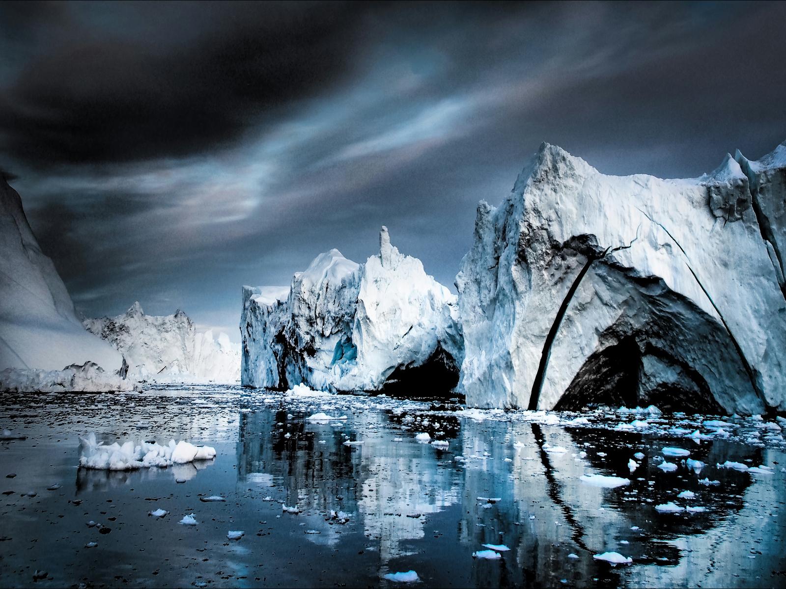 Photo of large, arctic ice forms in water