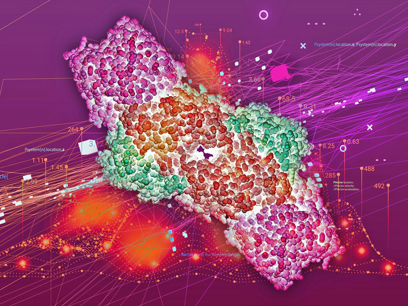 Conceptual image of a nitrogenase enzyme using quantum chemistry