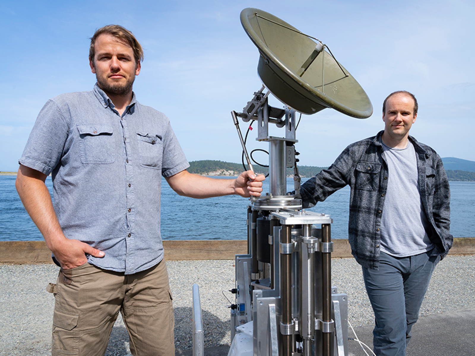 Chris Rumple (left) and Alex Turpin standing with a radar innovation.