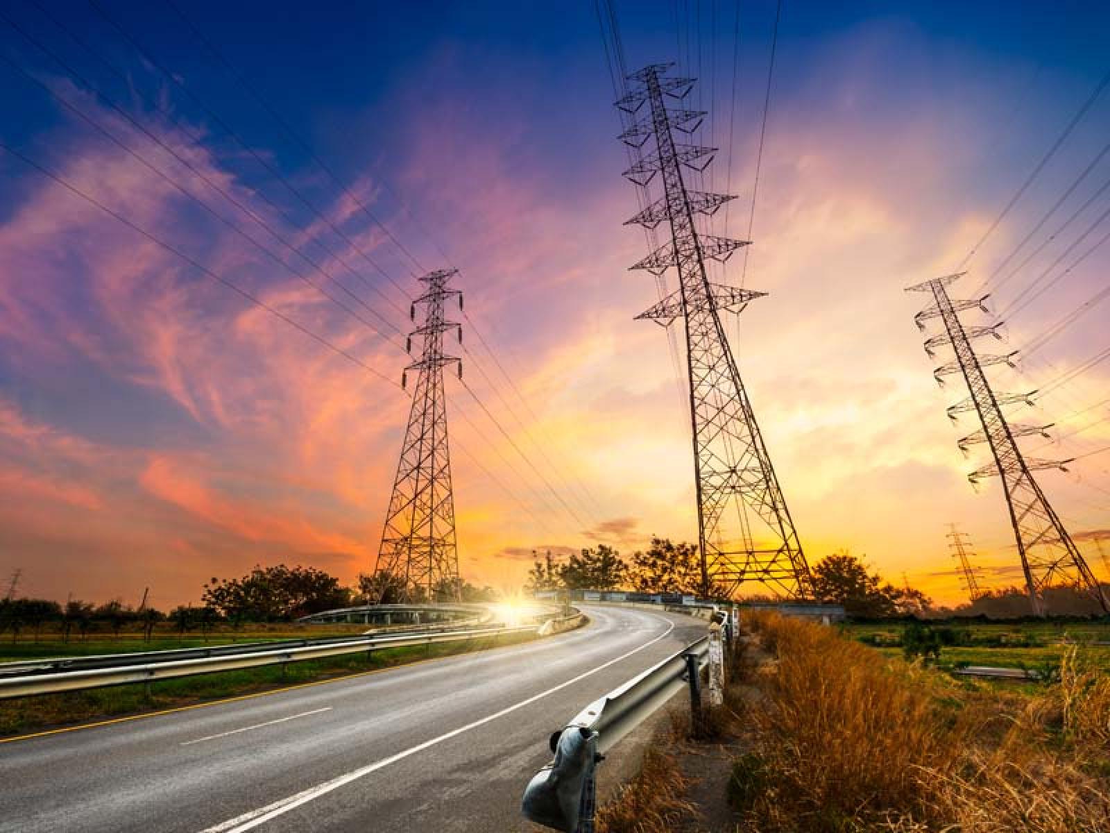 Power lines at sunset