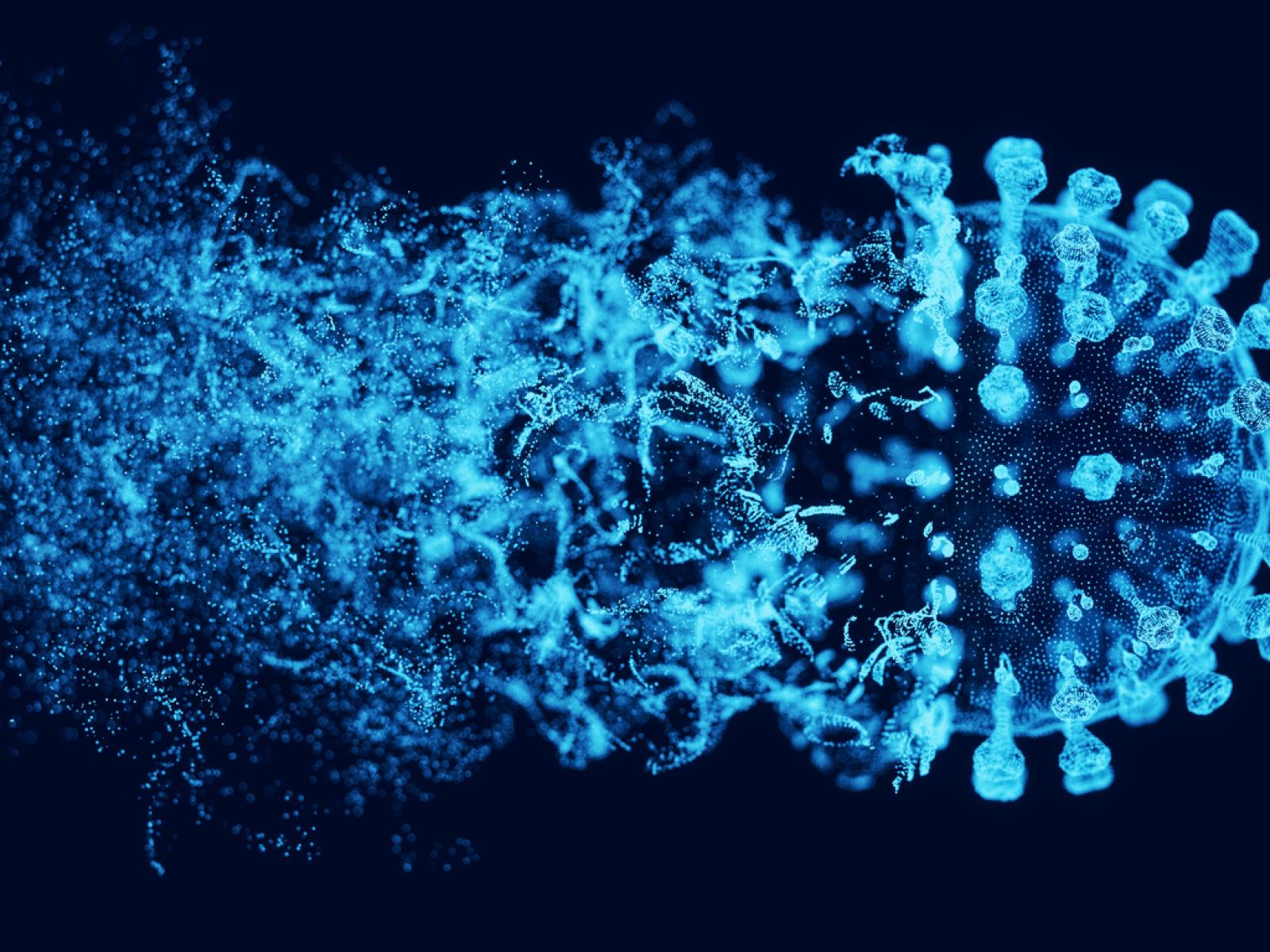 image of a blue virus against a black background