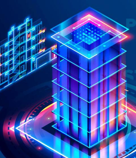 Illustration of stacking computer chips