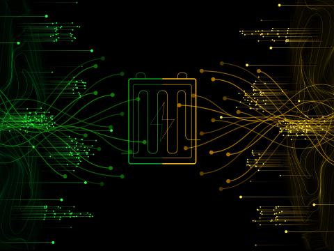 Thematic graphic with machine learning surrounding fuel cell