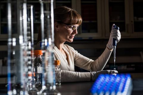 Jennifer Kyle at work in a laboratory at PNNL. 