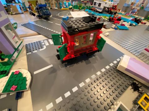 Nick Cramer designed a mock test facility in his living room using his kids’ LEGOs to show examples of the angles a remote operator would be able to see using different cameras. 