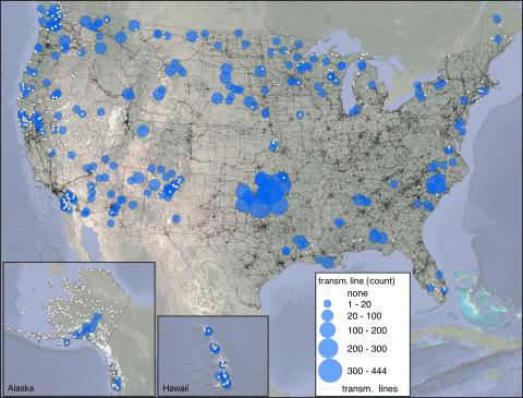Transmission Line Count Per Tribal Area