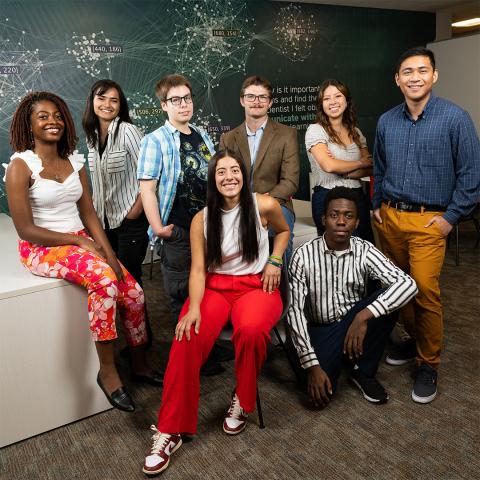 Group photo of PNNL interns smiling at the camera