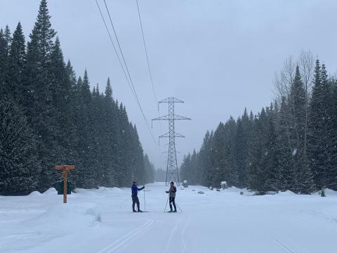 skiing on a transmission corridor