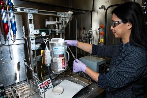 Scientists like PNNL's chemist Yinlin Wang study catalysts that could be used to control emissions in vehicles. This kind of research supports the nation's vision for more efficient and cleaner cars and trucks and will be further enabled by the new energy science building at PNNL.