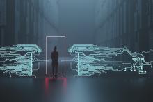 Person with digital waves around them.