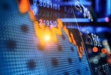 Financial stock exchange market display screen board on the street, selective focus stock photo