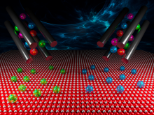 Colorful balls pelting a matrix in a soft way
