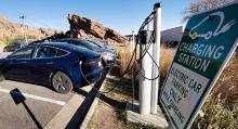 An electric car at a charging station