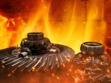 A metal mechanical device experiencing extreme heat and flame