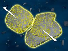 two nanoparticles with arrows showing the repulsive force