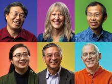 Six researchers in colorful squares