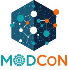 teal and orange cube shaped logo with molecule graphics