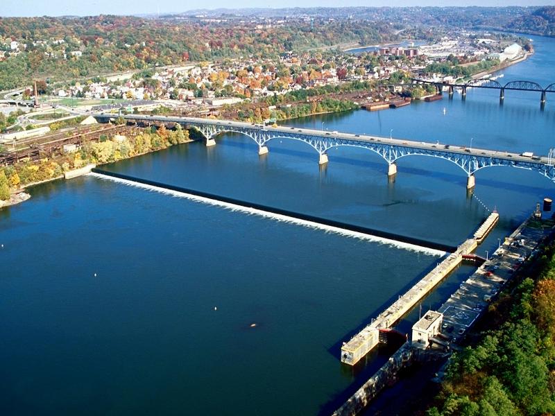Aerial view of Allegheny River Locks and Dam 2