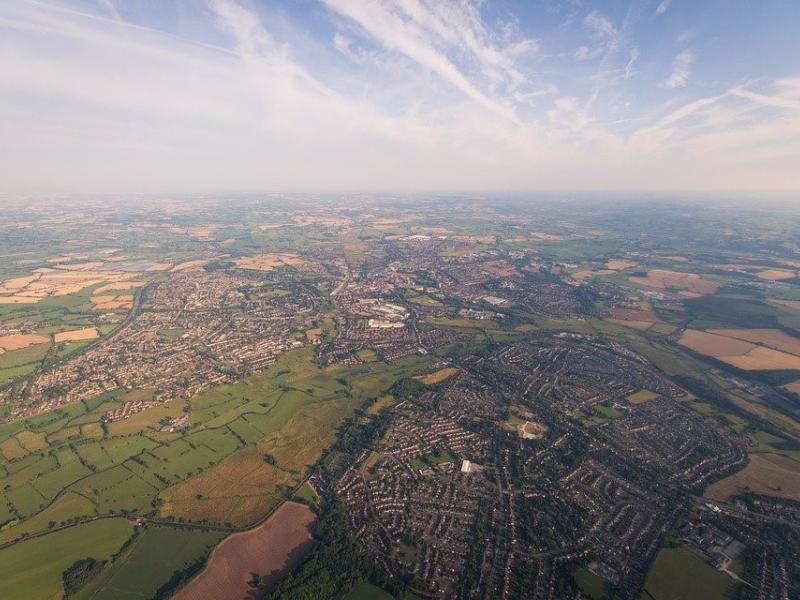 Aerial image of fields and human-modified semi-urban space