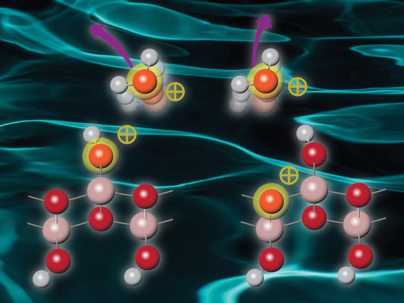 Image showing a cartoon of water molecules undergoing energy transfer processes