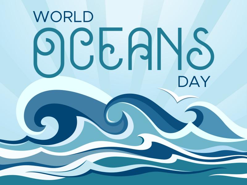 World Oceans Day graphic of waves