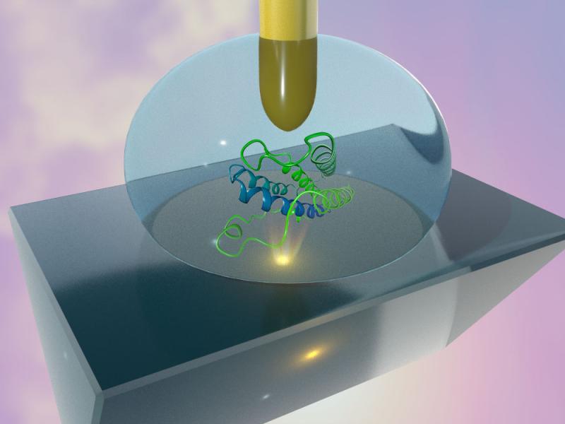 Illustration of an instrument and proteins