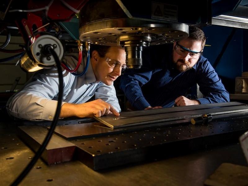 Researchers use the Friction Stir Processing machine at PNNL