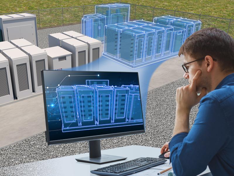 A digital rendering of a researcher working on a computer that appears to project a diagram into the real world