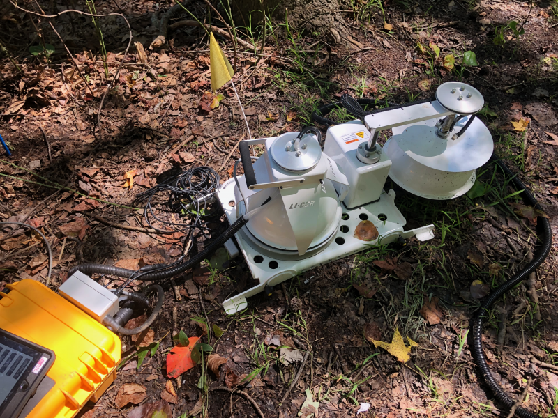 Instrument for measuring soil-atmosphere gas flux on leaf-strewn ground