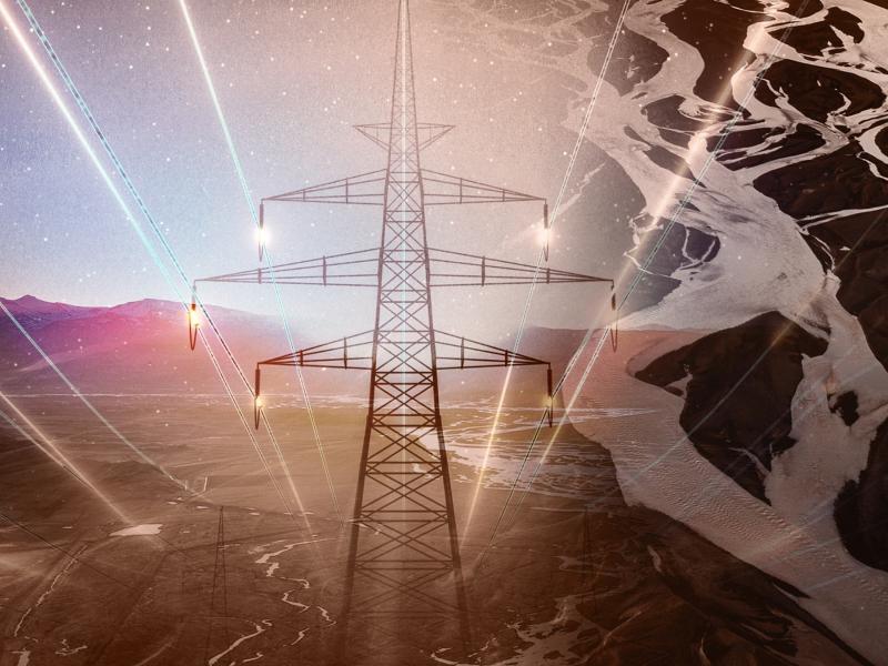 electric grid lines and water texture overlay