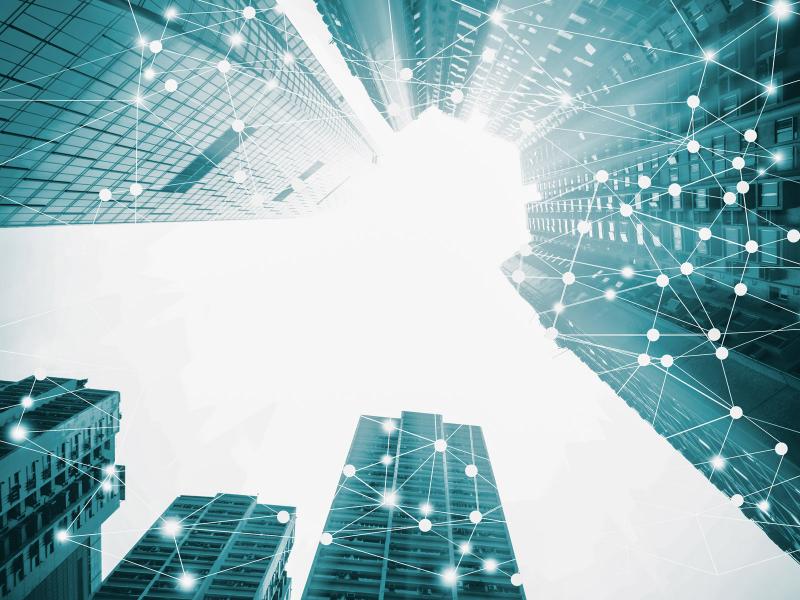 City buildings with connections