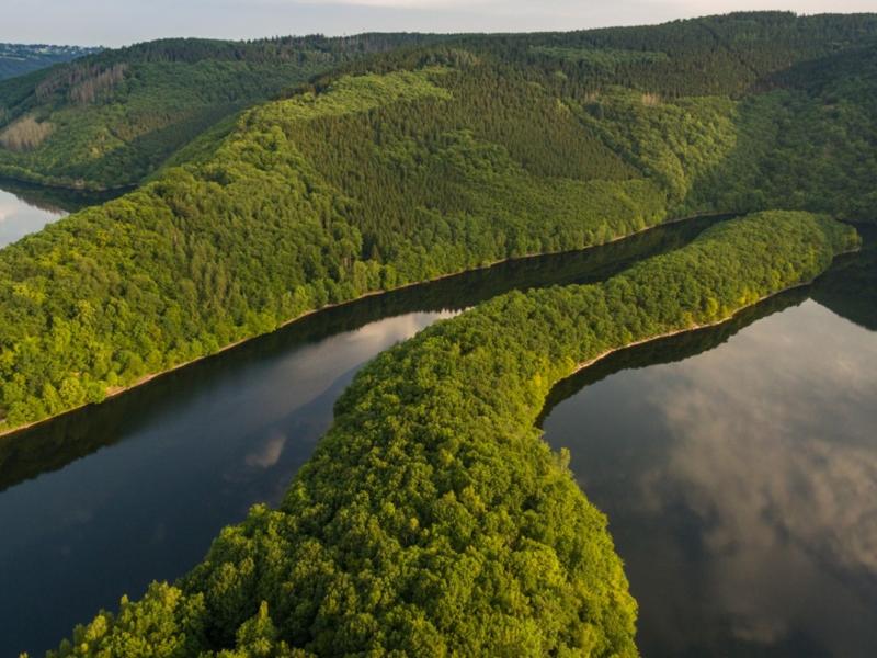 Photograph of lush landscape with a winding river