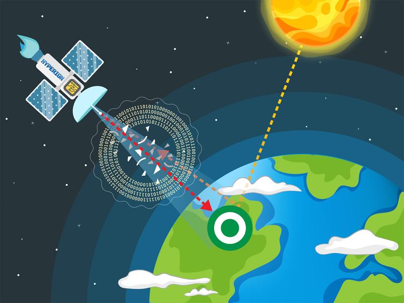 Illustration of satellite sensing and sunlight through the atmosphere