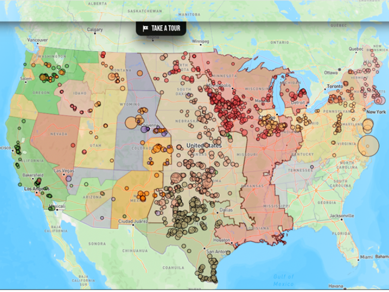 Mapping and visualization application called windSAIL from the National Wind Power Database, developed by PNNL