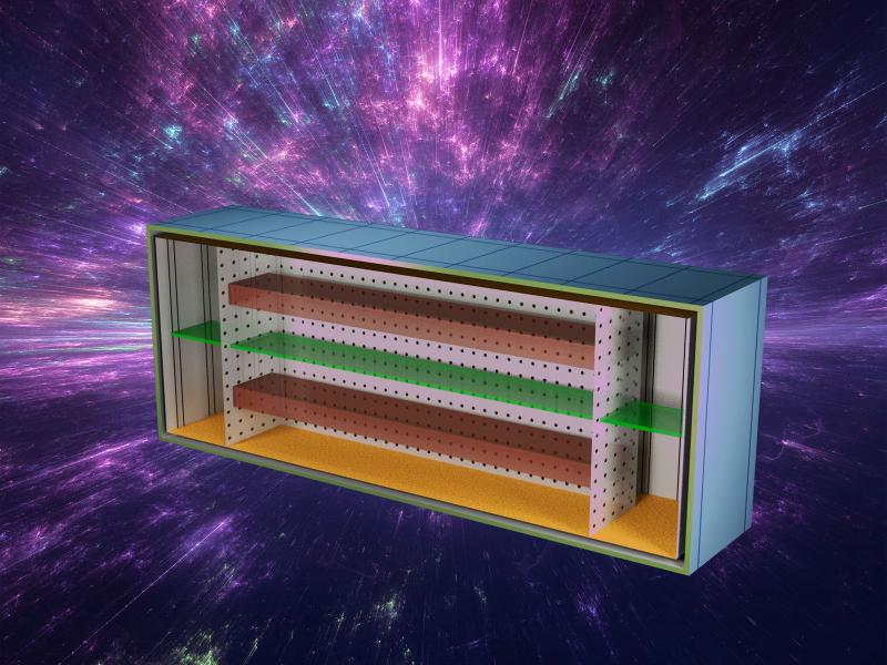 Composite image of a low background detector layered over a cosmic background.