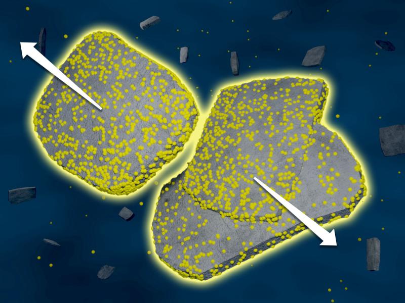 two nanoparticles with arrows showing the repulsive force