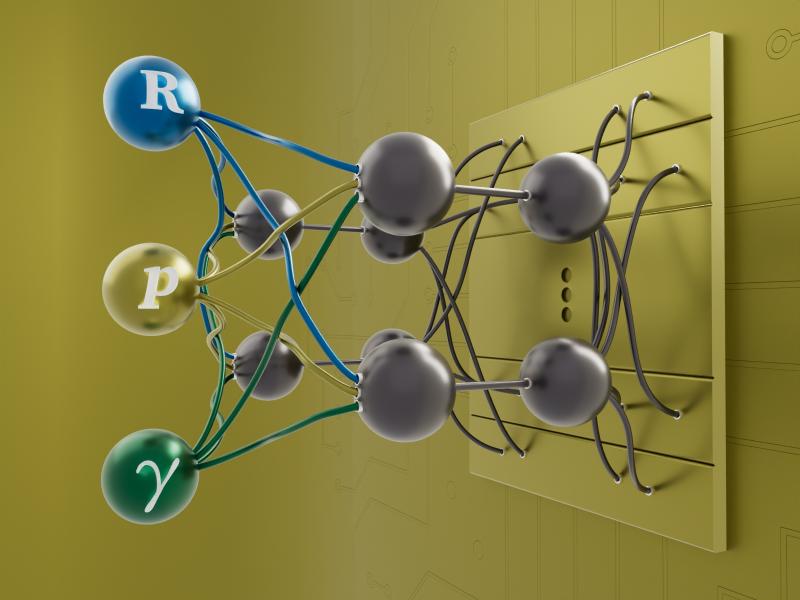 Illustration showing balls connected by squiggly lines