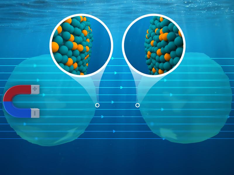 Illustration showing liquid nanoparticles with a magnet